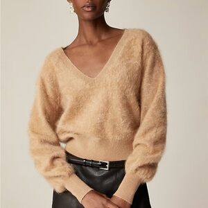 🛍️ JCREW New!Cashmere BrushredCropped V Neck Sweater Sz-M Caramel Beige Luxury!